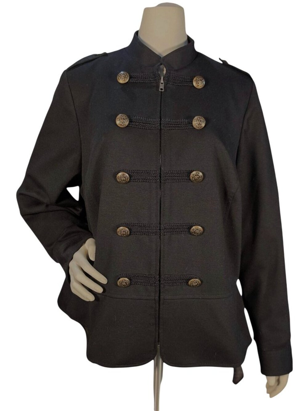 Apt 9 Military Band Jacket Plus 1X Black Steampunk Goth Regal Brass Button Blaze